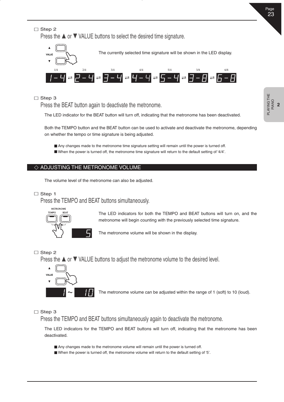 Press the tempo and beat buttons simultaneously | Kawai CN33 User Manual | Page 23 / 72