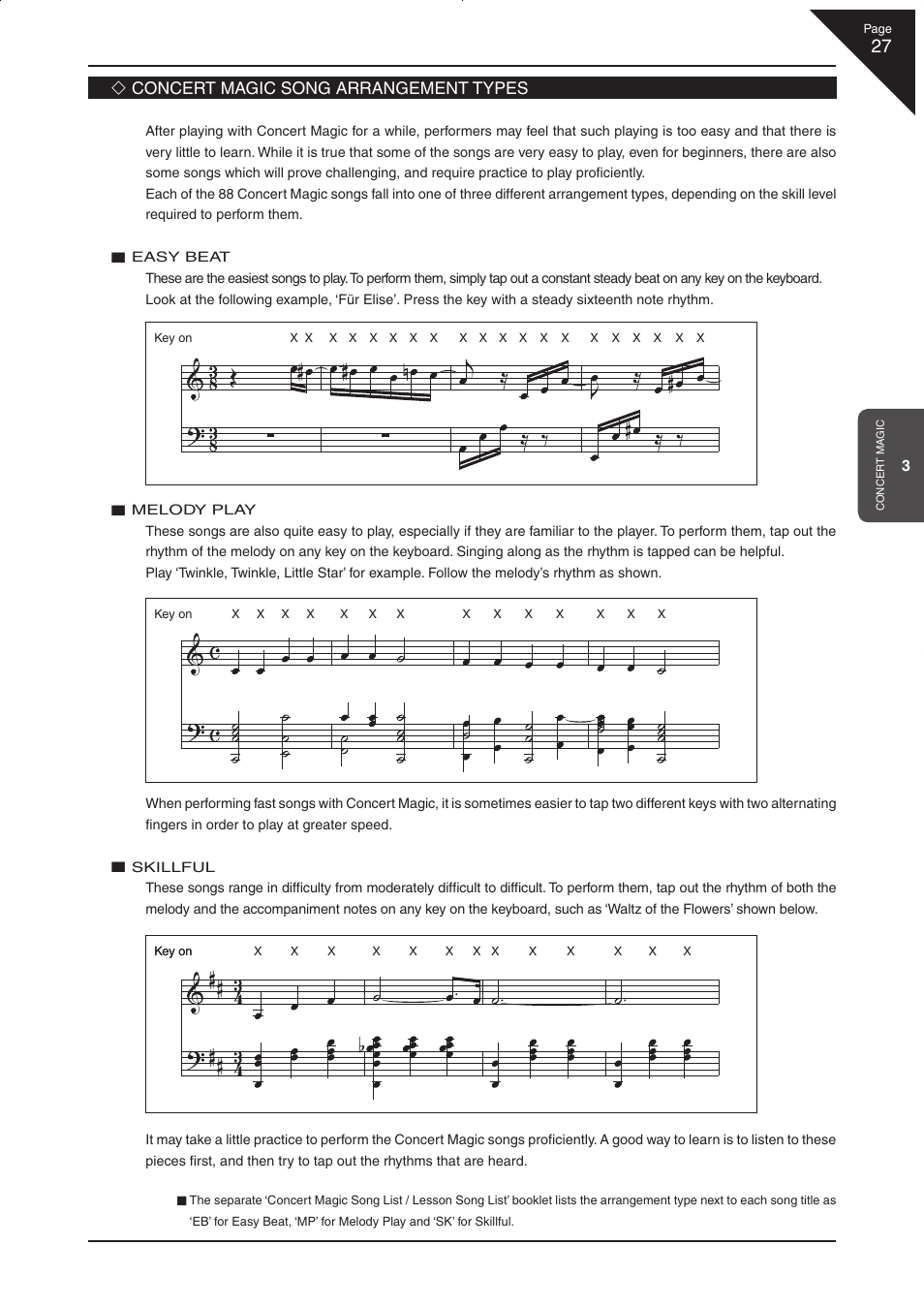 Concert magic song arrangement types | Kawai CN33 User Manual | Page 27 / 72