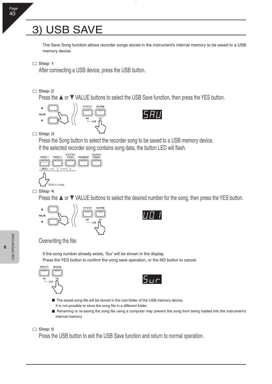 3) usb save | Kawai CN33 User Manual | Page 40 / 72