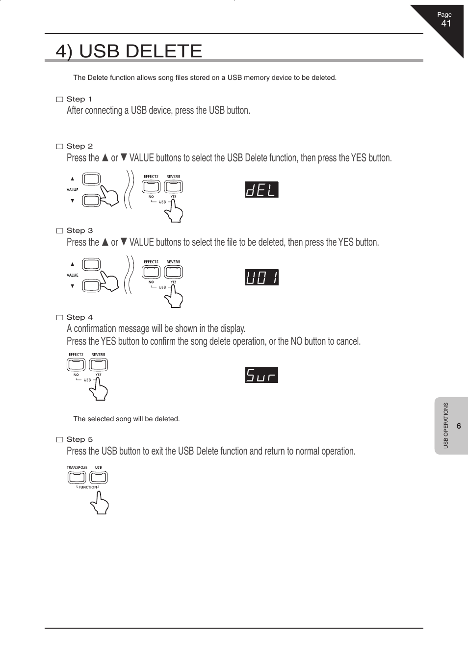 4) usb delete | Kawai CN33 User Manual | Page 41 / 72