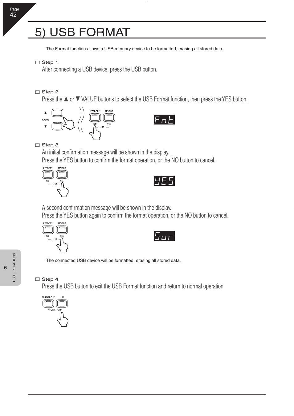 5) usb format | Kawai CN33 User Manual | Page 42 / 72