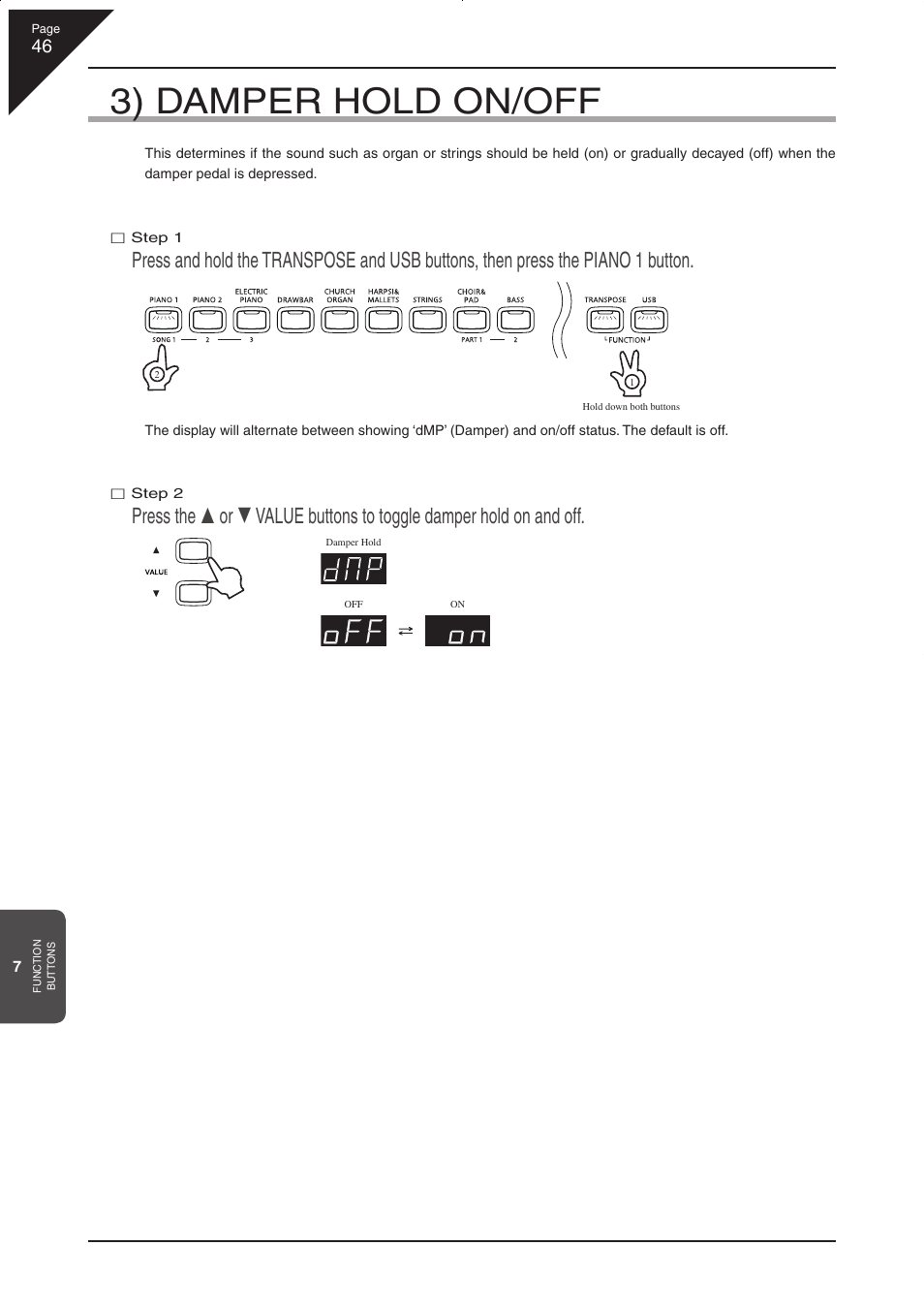 3) damper hold on/off | Kawai CN33 User Manual | Page 46 / 72