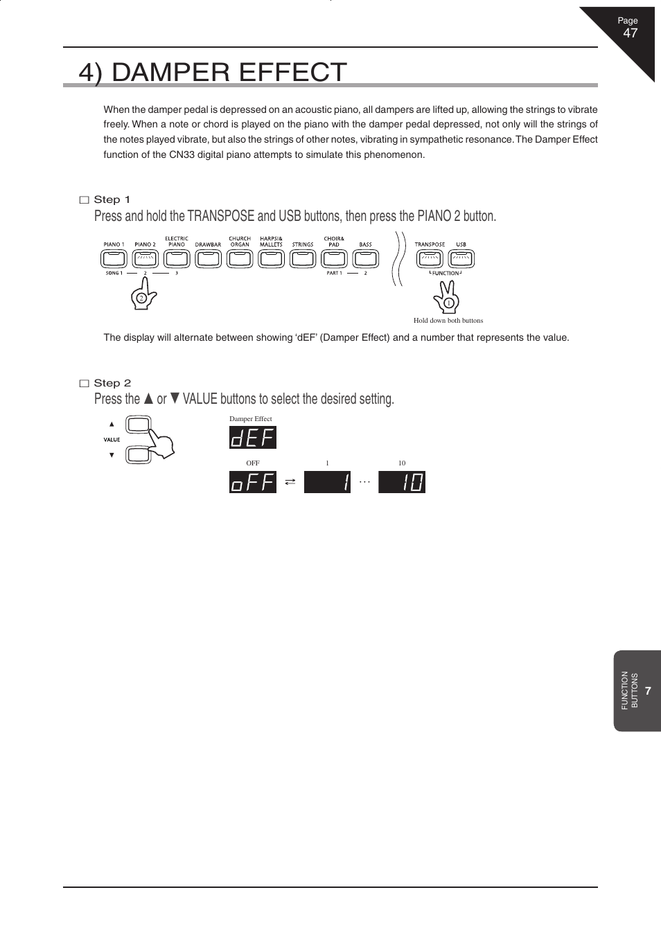 4) damper effect | Kawai CN33 User Manual | Page 47 / 72