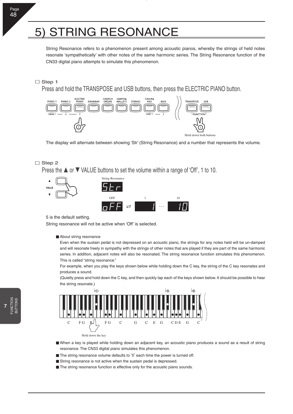 5) string resonance | Kawai CN33 User Manual | Page 48 / 72