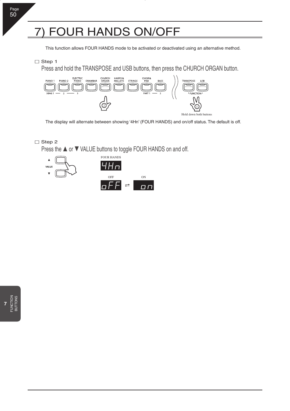 7) four hands on/off | Kawai CN33 User Manual | Page 50 / 72