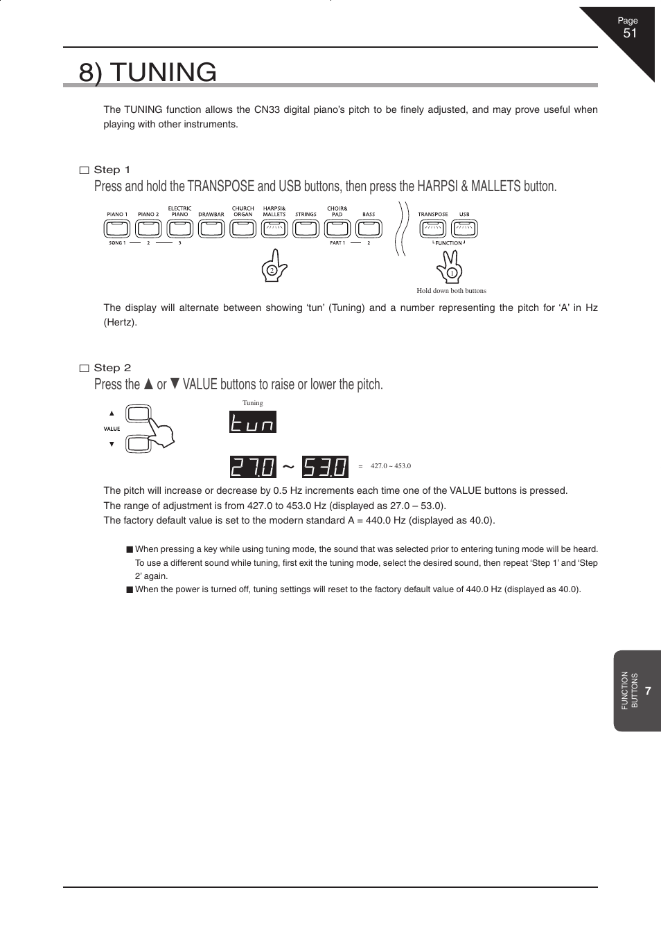 8) tuning | Kawai CN33 User Manual | Page 51 / 72