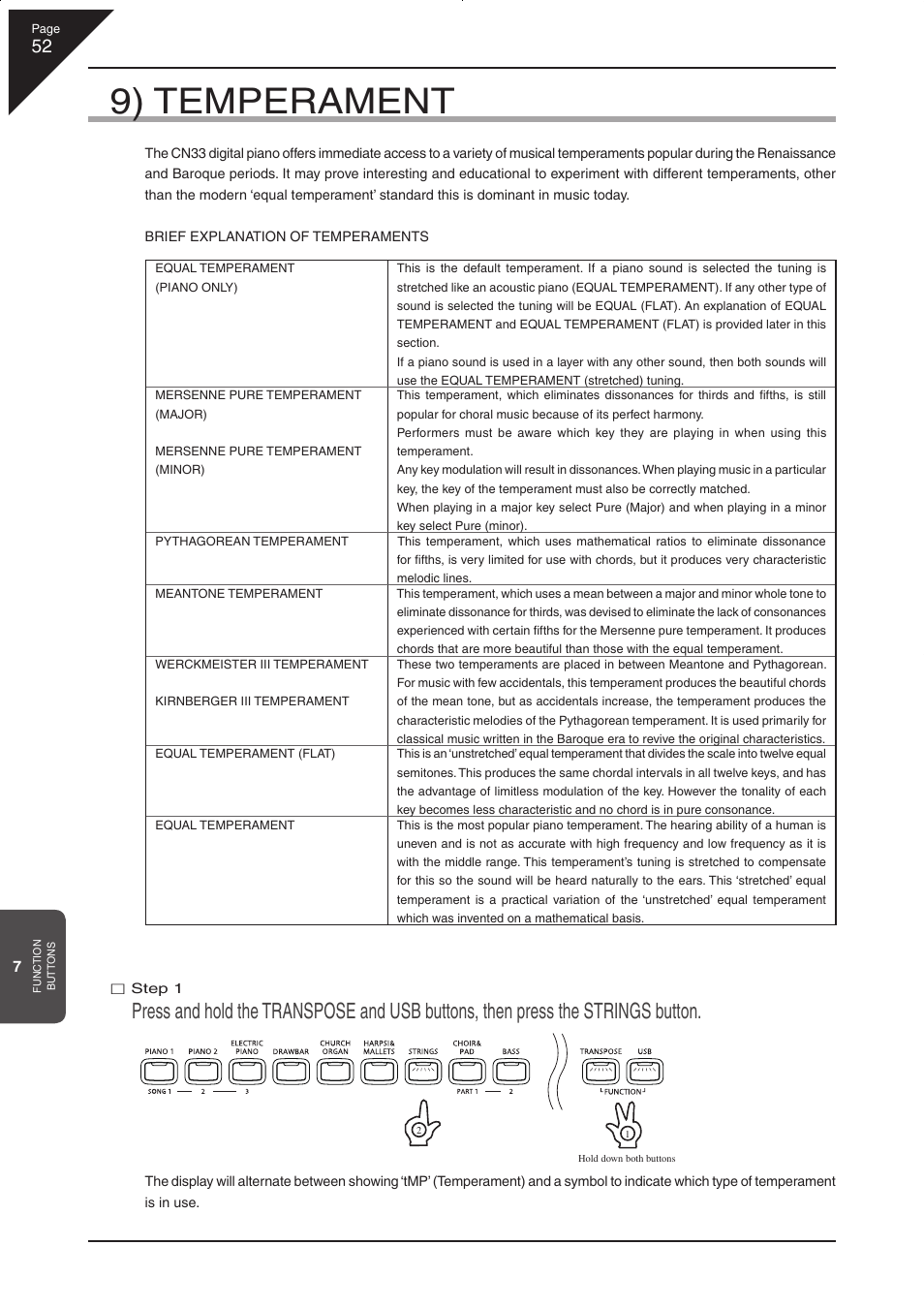 9) temperament | Kawai CN33 User Manual | Page 52 / 72