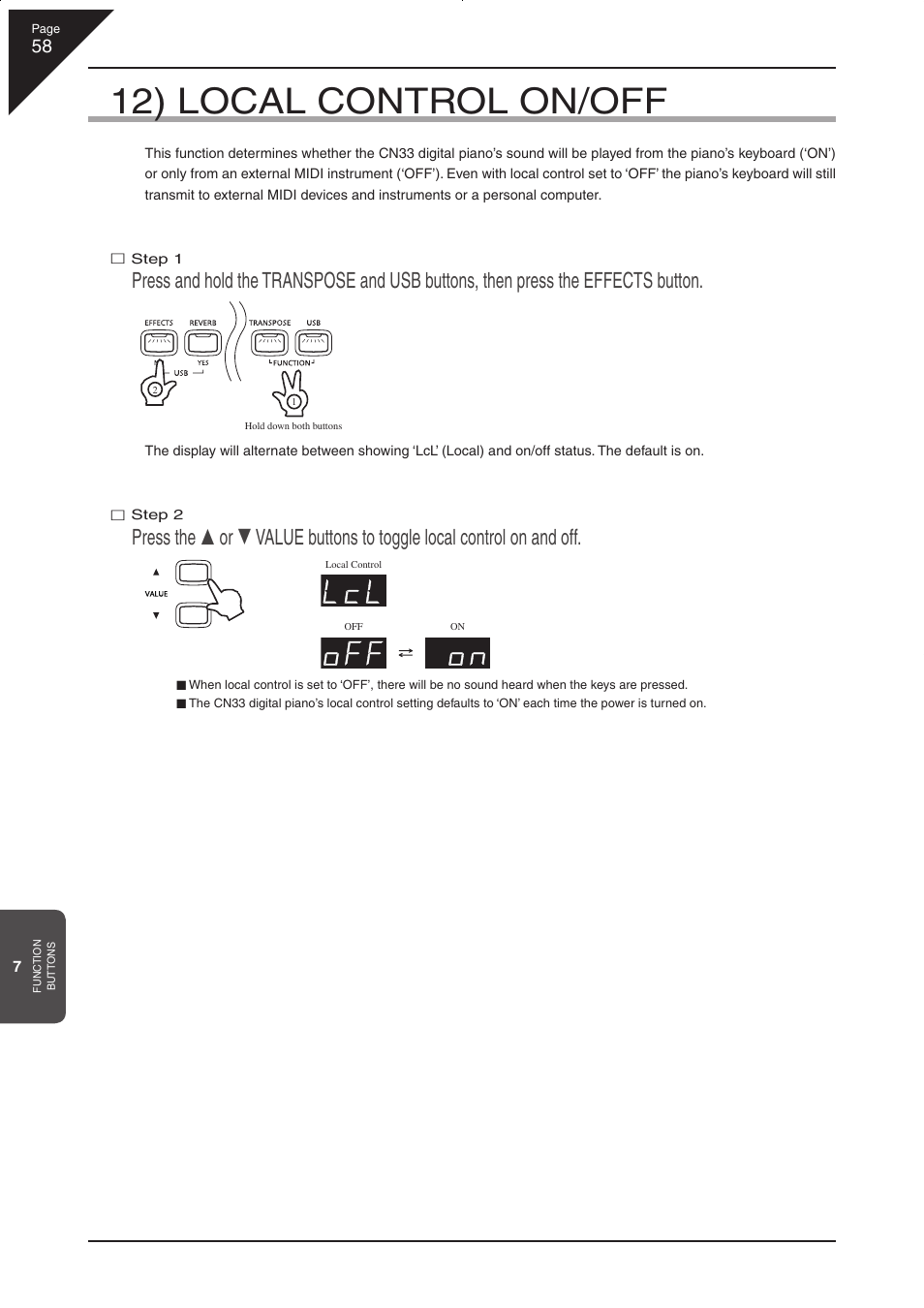 12) local control on/off | Kawai CN33 User Manual | Page 58 / 72