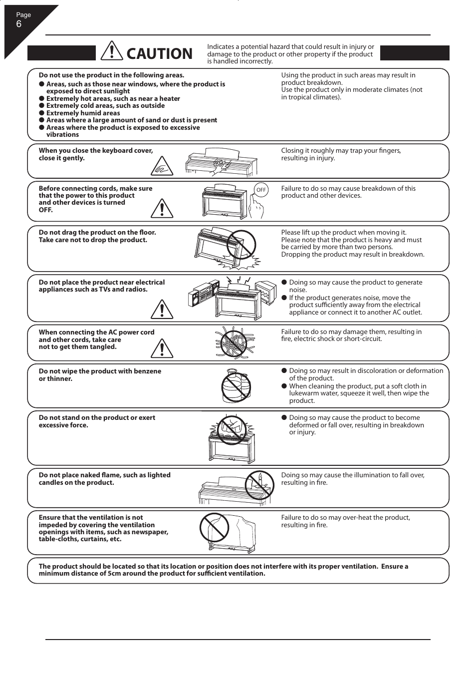 Caution | Kawai CN33 User Manual | Page 6 / 72