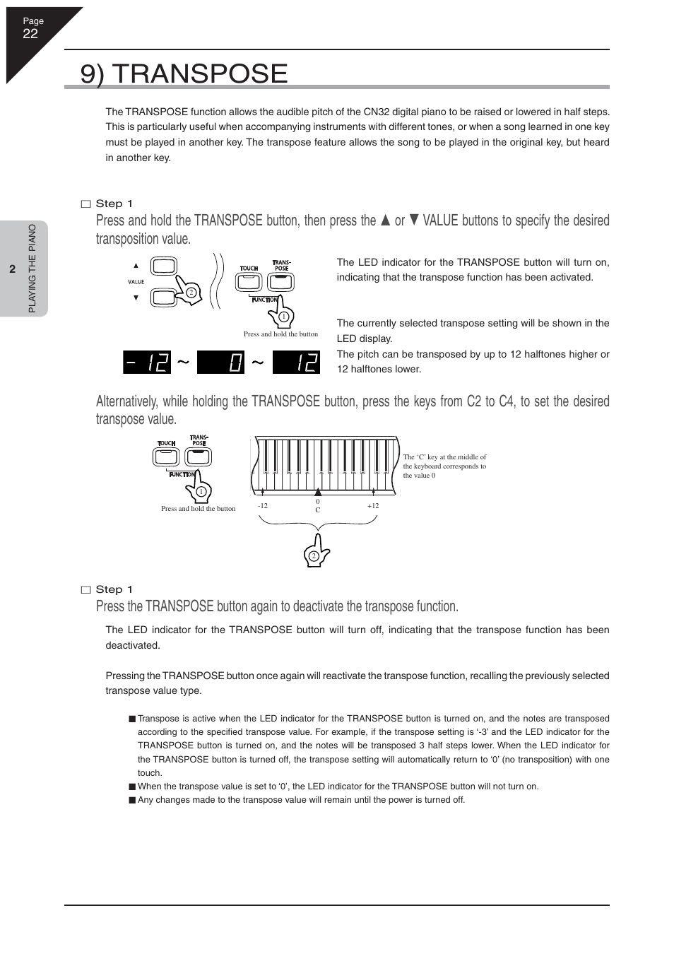 9) transpose | Kawai CN32 User Manual | Page 22 / 68