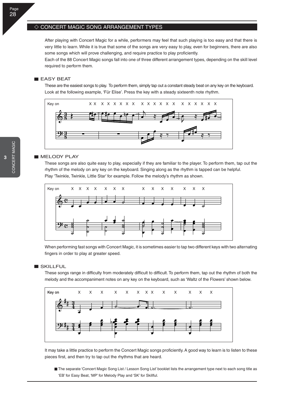 Concert magic song arrangement types | Kawai CN32 User Manual | Page 28 / 68