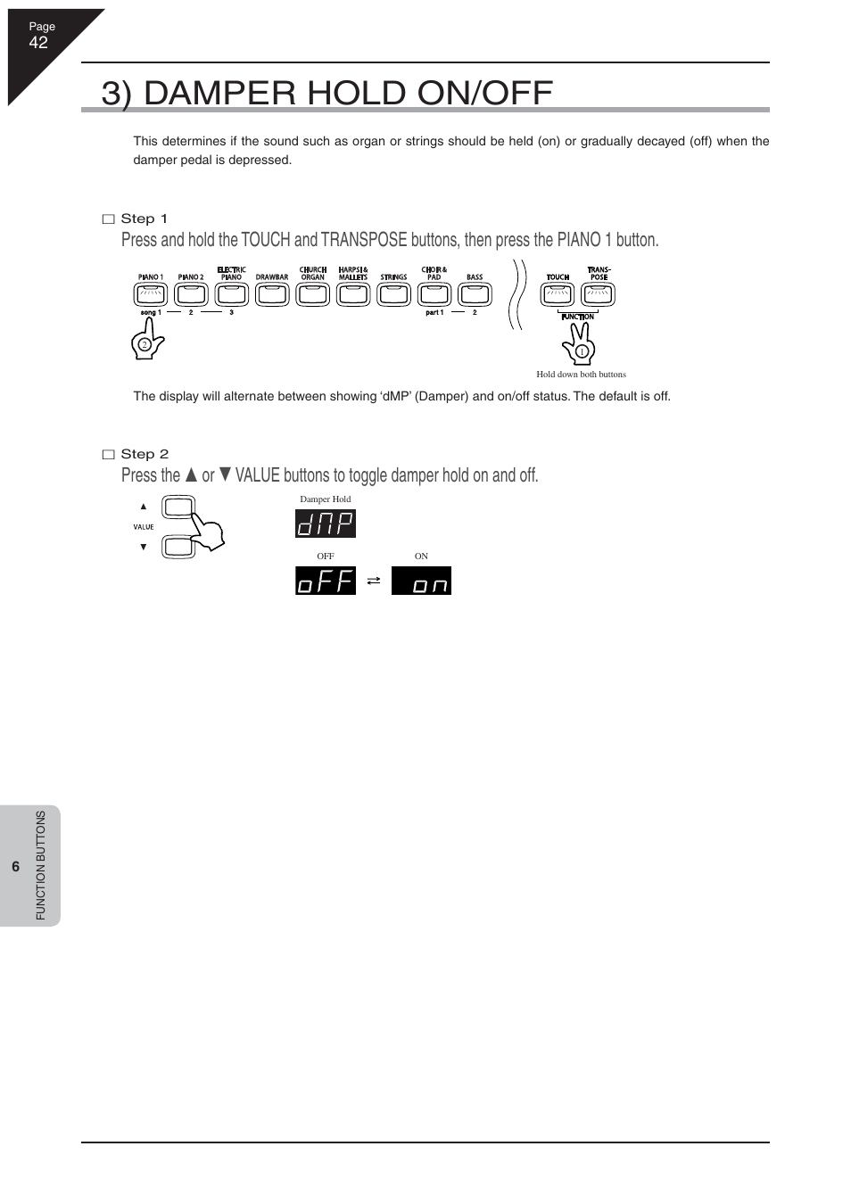 3) damper hold on/off | Kawai CN32 User Manual | Page 42 / 68