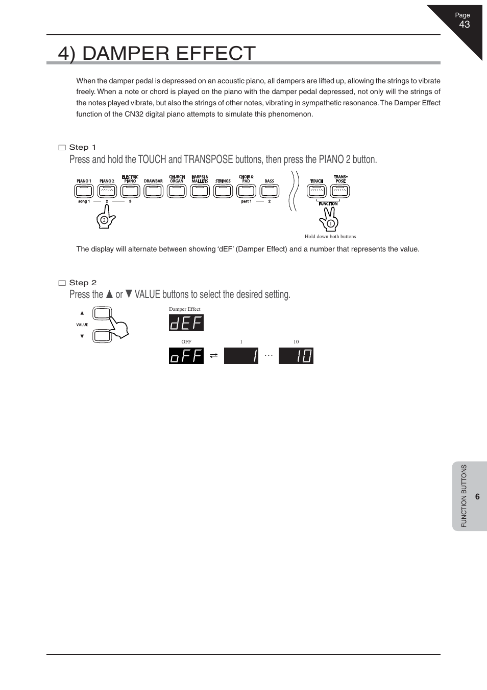 4) damper effect | Kawai CN32 User Manual | Page 43 / 68