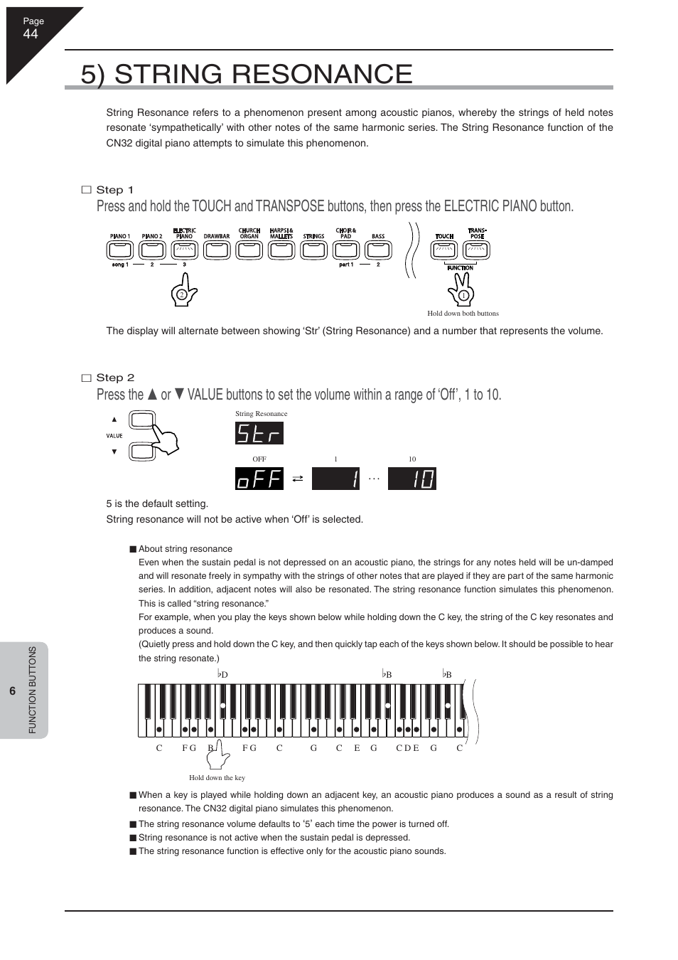 5) string resonance | Kawai CN32 User Manual | Page 44 / 68