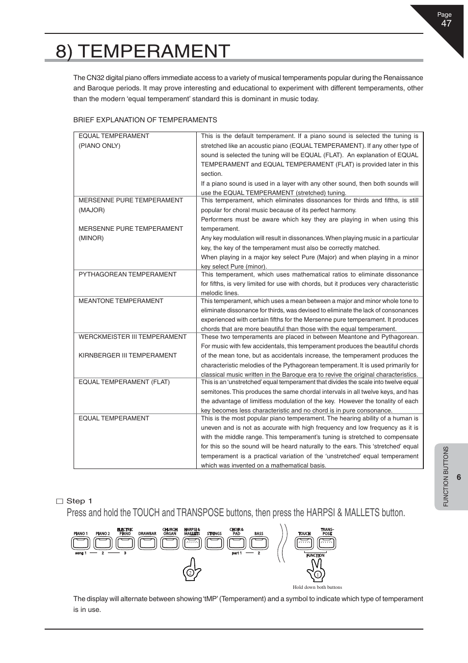 8) temperament | Kawai CN32 User Manual | Page 47 / 68