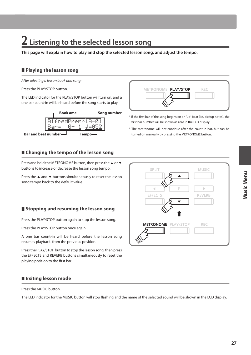 Listening to the selected lesson song | Kawai CONCERT ARTIST CA63 User Manual | Page 27 / 96