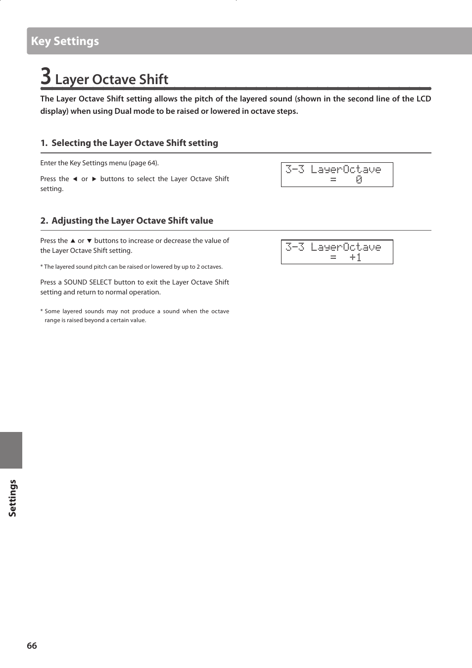 Layer octave shift, Key settings | Kawai CONCERT ARTIST CA63 User Manual | Page 66 / 96