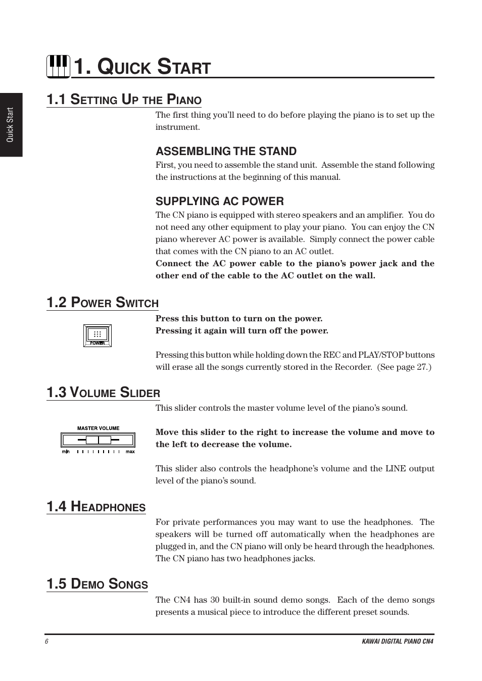 Uick, Tart | Kawai CN4 User Manual | Page 10 / 74