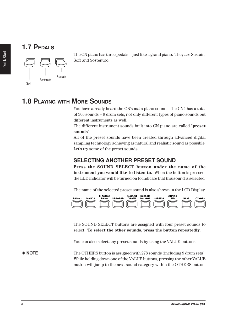 Selecting another preset sound | Kawai CN4 User Manual | Page 12 / 74