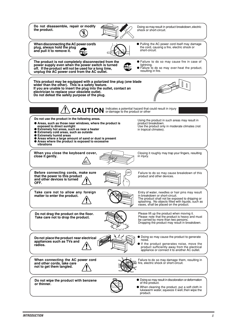 Caution | Kawai CN4 User Manual | Page 3 / 74