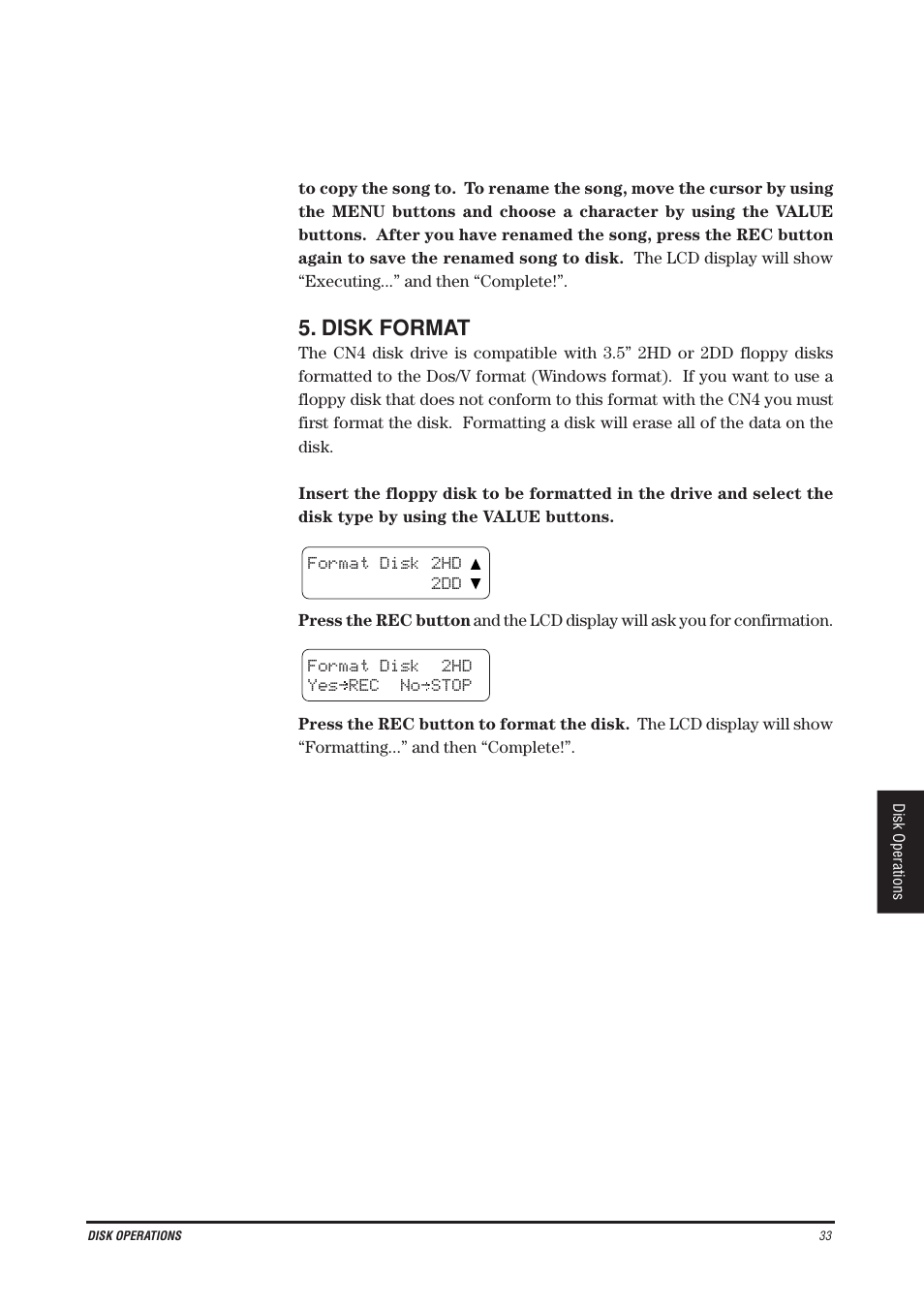 Disk format | Kawai CN4 User Manual | Page 37 / 74