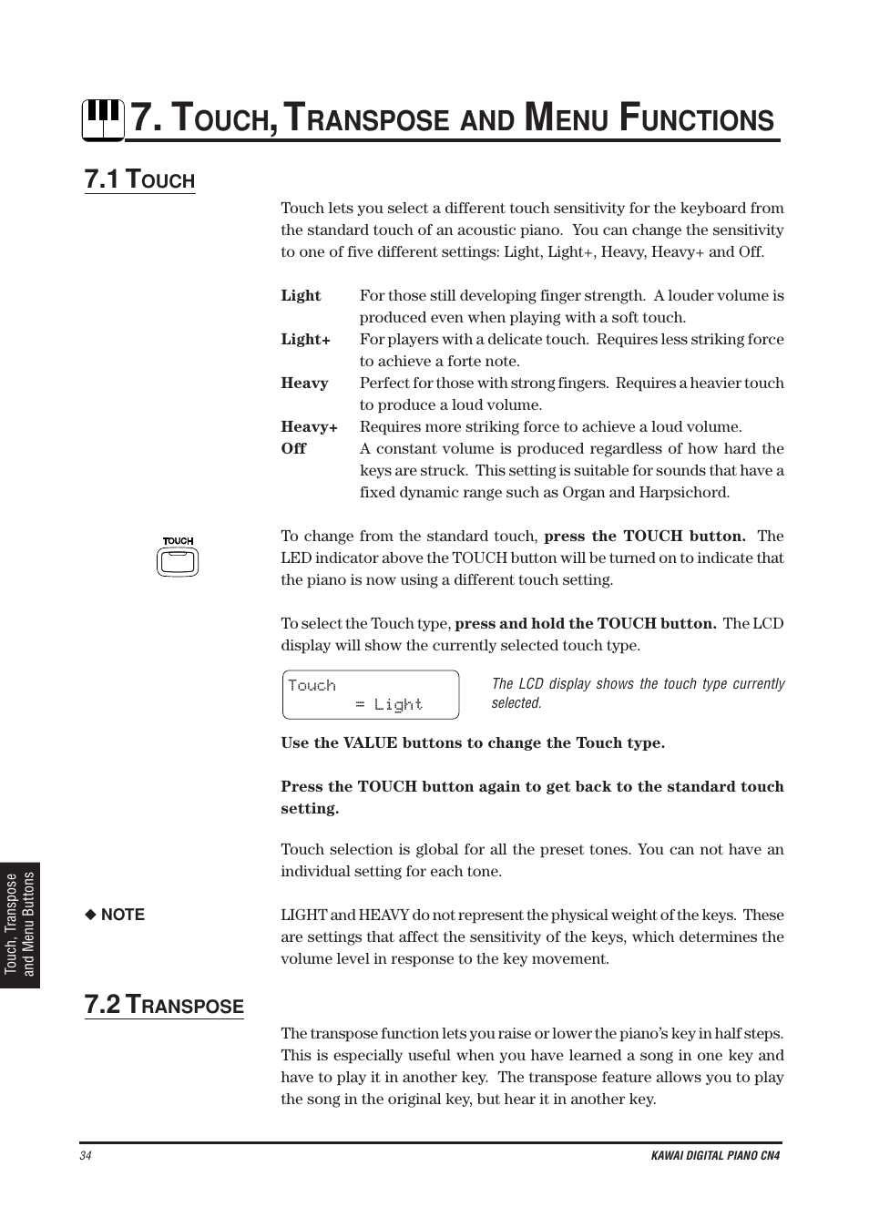 Ouch, Ranspose, Unctions | Kawai CN4 User Manual | Page 38 / 74