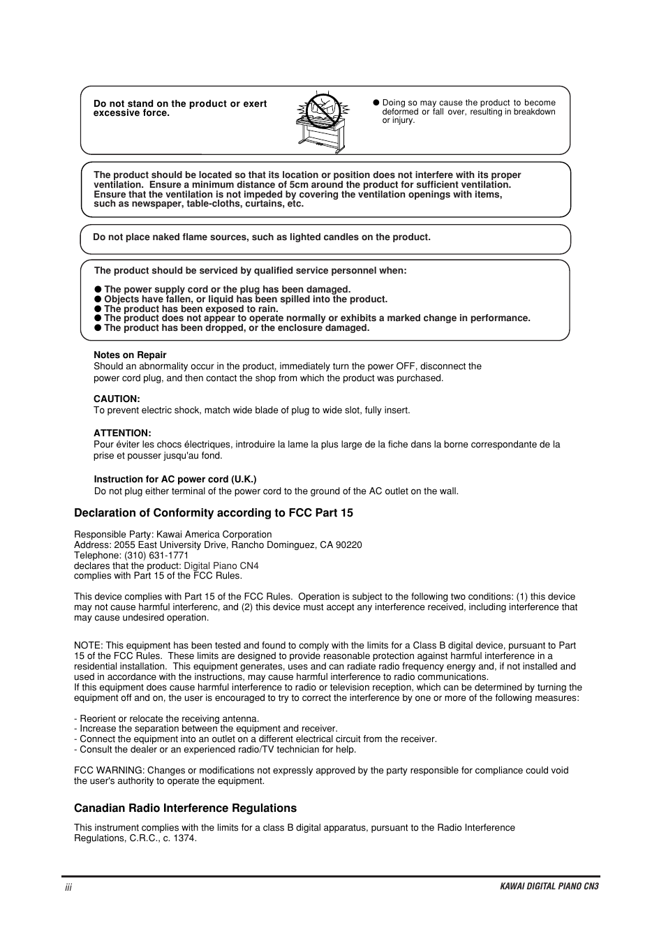 Kawai CN4 User Manual | Page 4 / 74