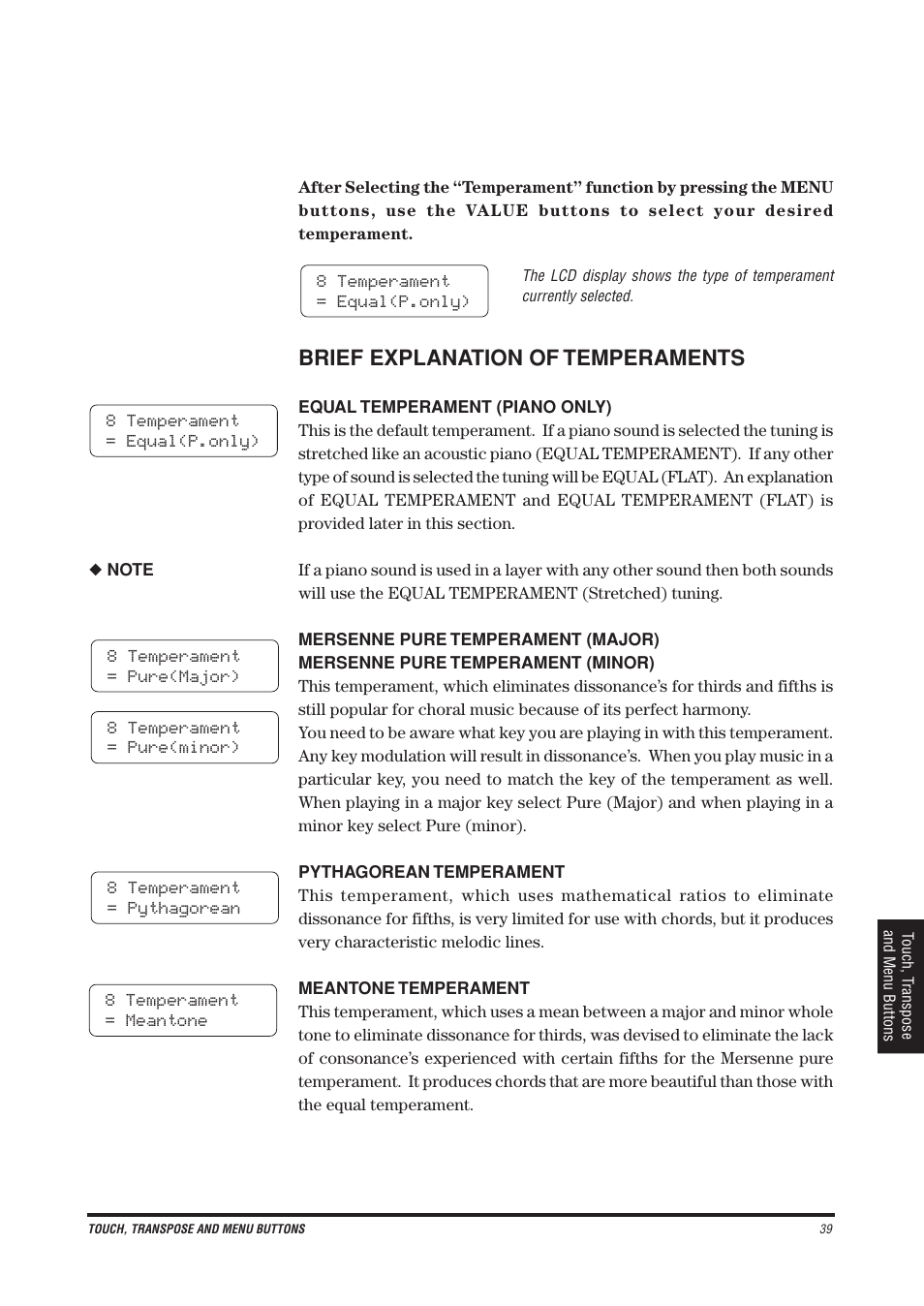 Brief explanation of temperaments | Kawai CN4 User Manual | Page 43 / 74