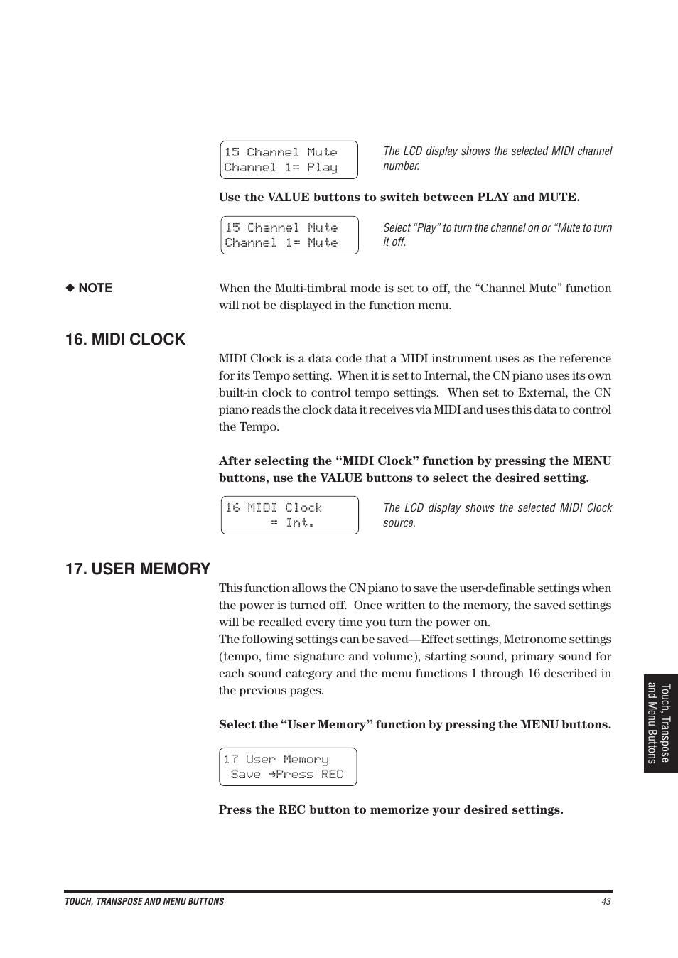 Midi clock | Kawai CN4 User Manual | Page 47 / 74