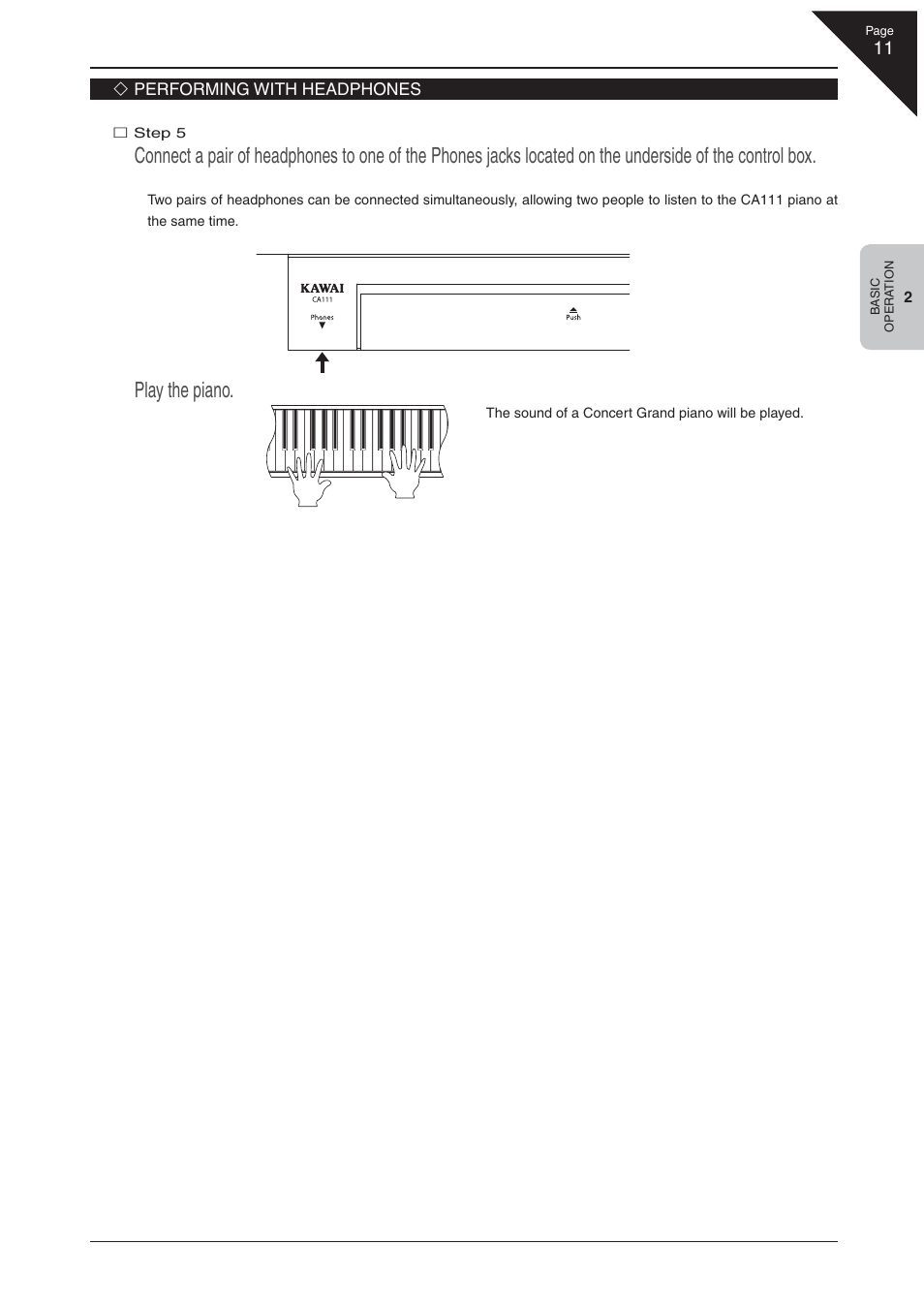 Play the piano | Kawai CA 111 User Manual | Page 11 / 50
