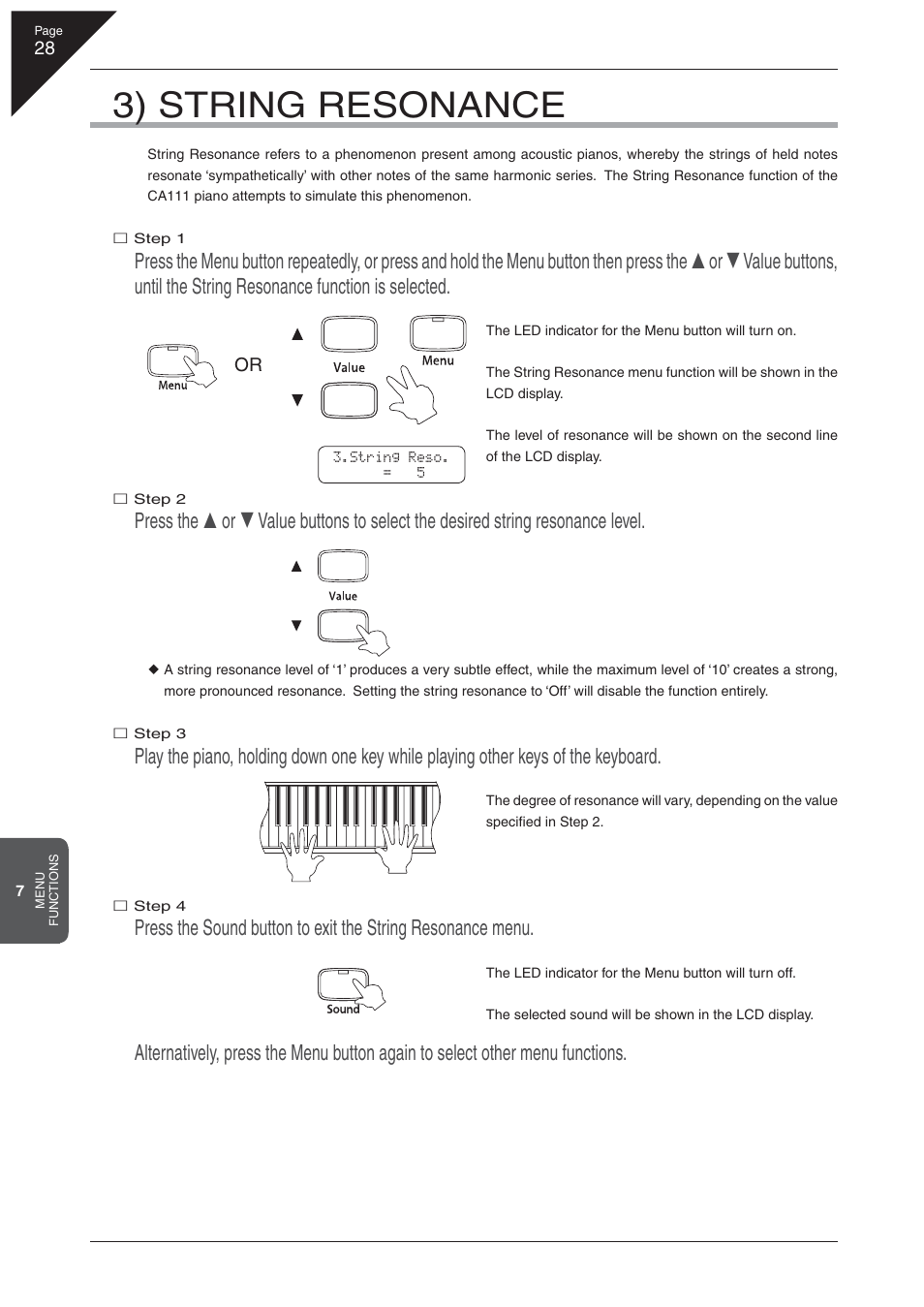 3) string resonance | Kawai CA 111 User Manual | Page 28 / 50