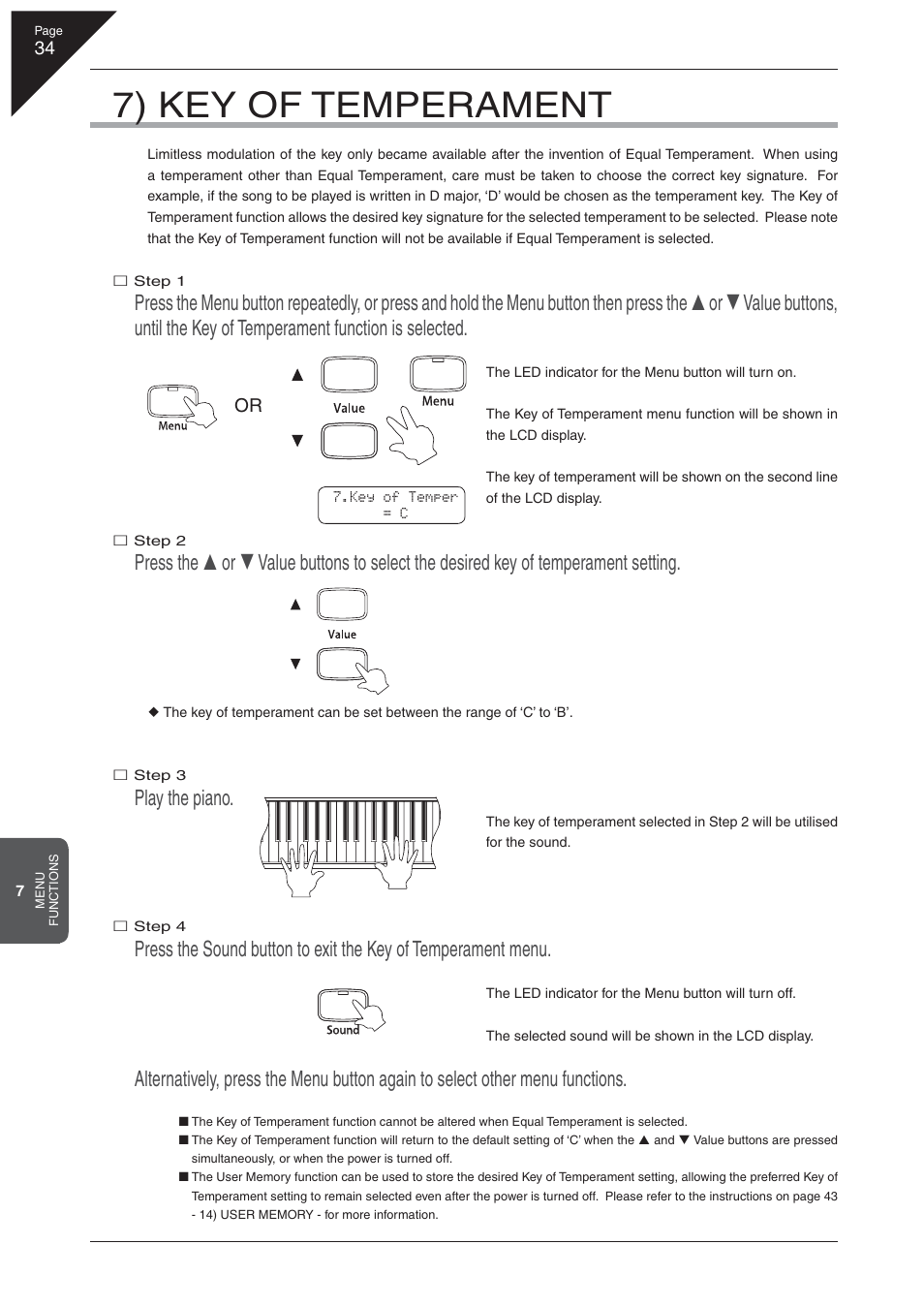 7) key of temperament, Play the piano | Kawai CA 111 User Manual | Page 34 / 50