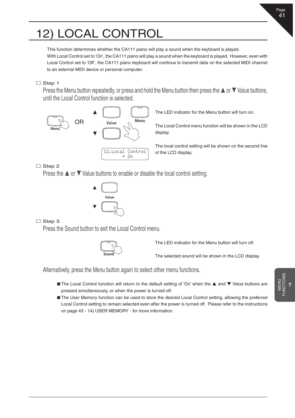 12) local control | Kawai CA 111 User Manual | Page 41 / 50