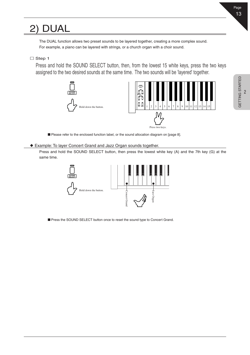 2) dual | Kawai CN21 User Manual | Page 13 / 40