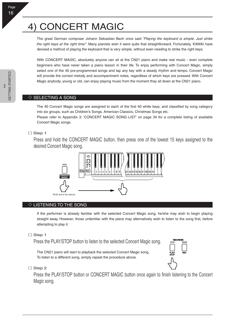 4) concert magic | Kawai CN21 User Manual | Page 16 / 40