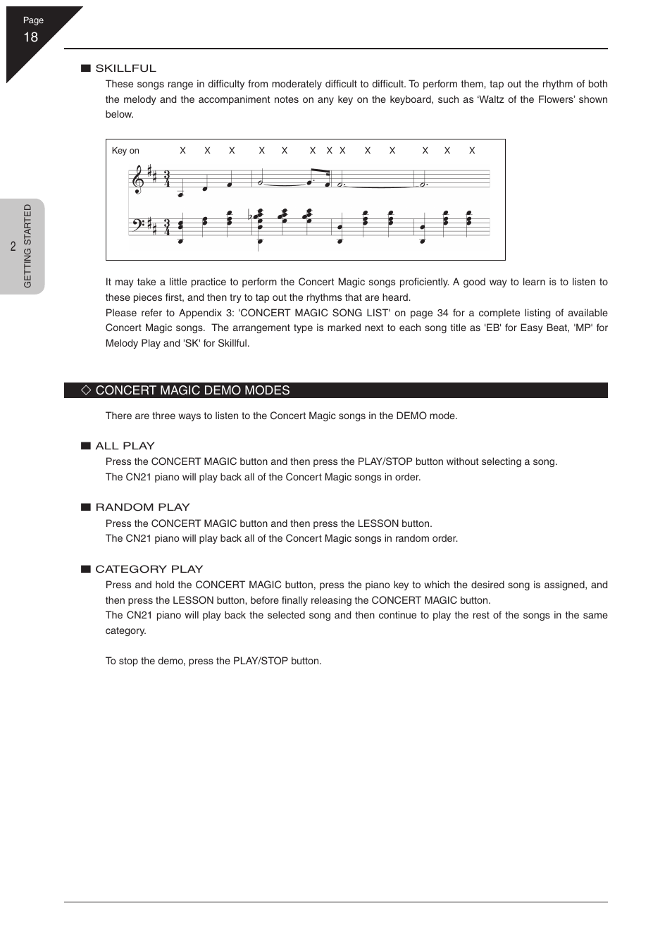 Concert magic demo modes | Kawai CN21 User Manual | Page 18 / 40