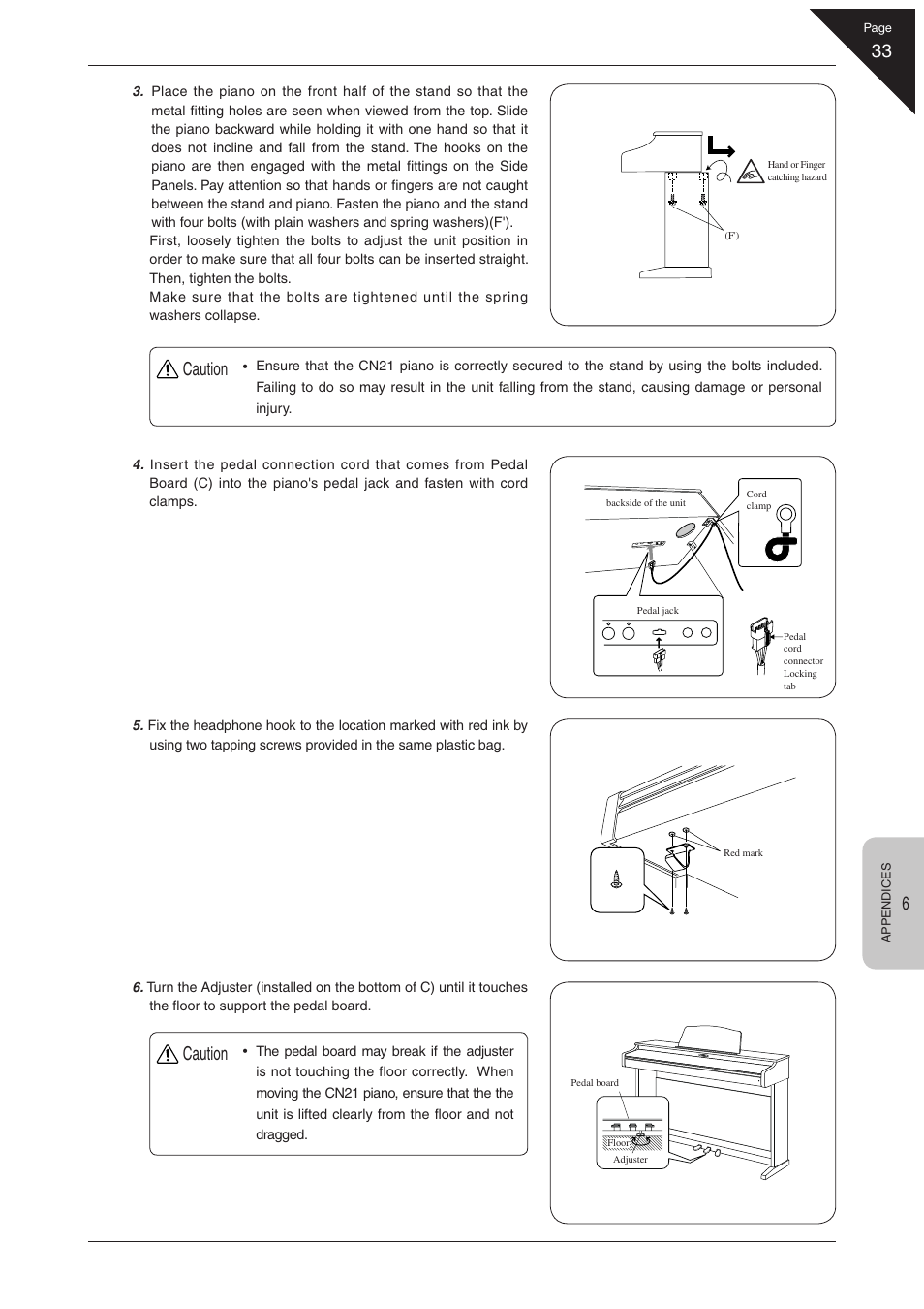 Caution | Kawai CN21 User Manual | Page 33 / 40