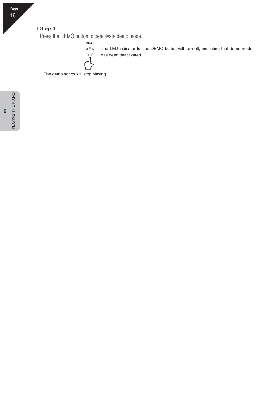 Press the demo button to deactivate demo mode | Kawai EP3 User Manual | Page 16 / 66