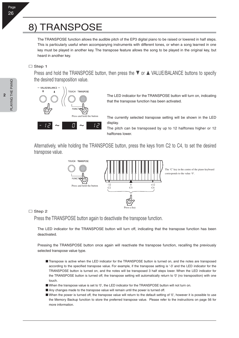 8) transpose | Kawai EP3 User Manual | Page 26 / 66