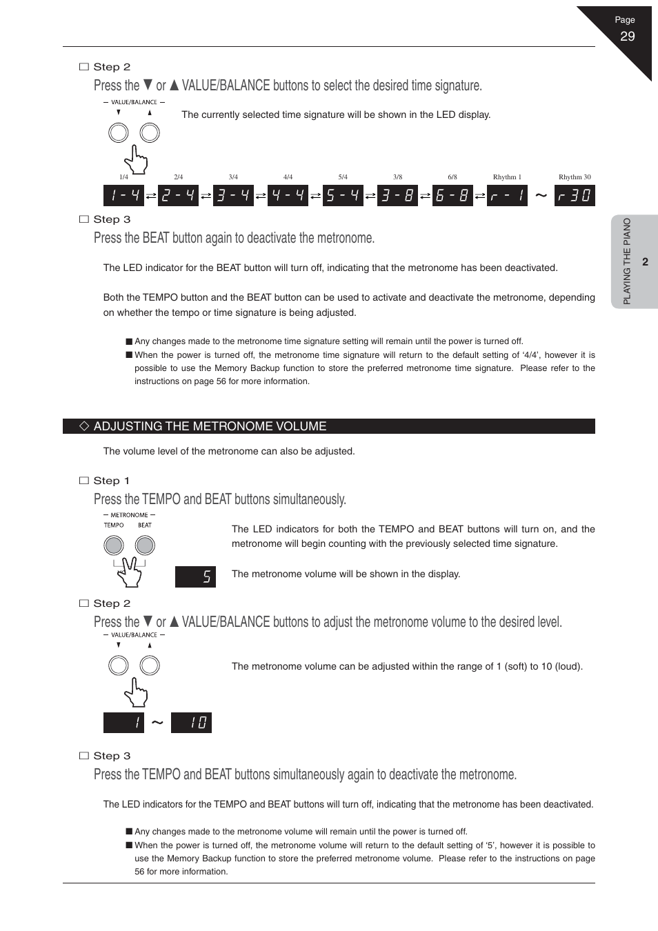 Press the tempo and beat buttons simultaneously | Kawai EP3 User Manual | Page 29 / 66