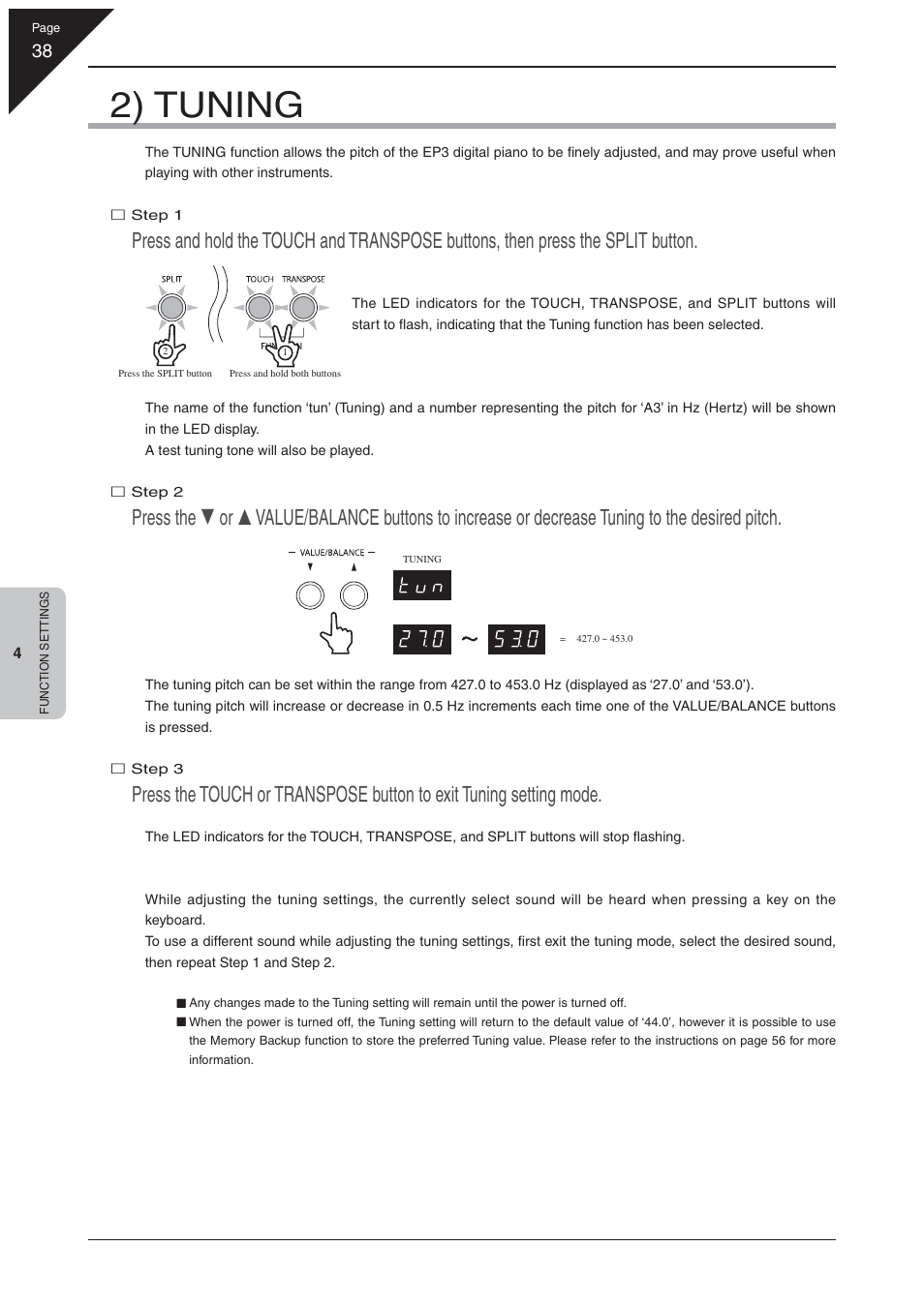 2) tuning | Kawai EP3 User Manual | Page 38 / 66