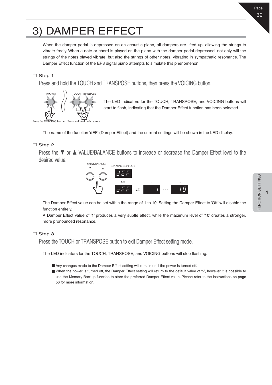3) damper effect | Kawai EP3 User Manual | Page 39 / 66