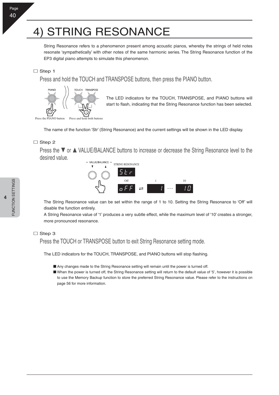 4) string resonance | Kawai EP3 User Manual | Page 40 / 66
