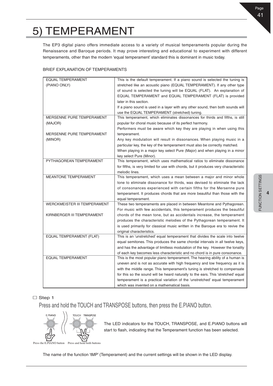 5) temperament | Kawai EP3 User Manual | Page 41 / 66