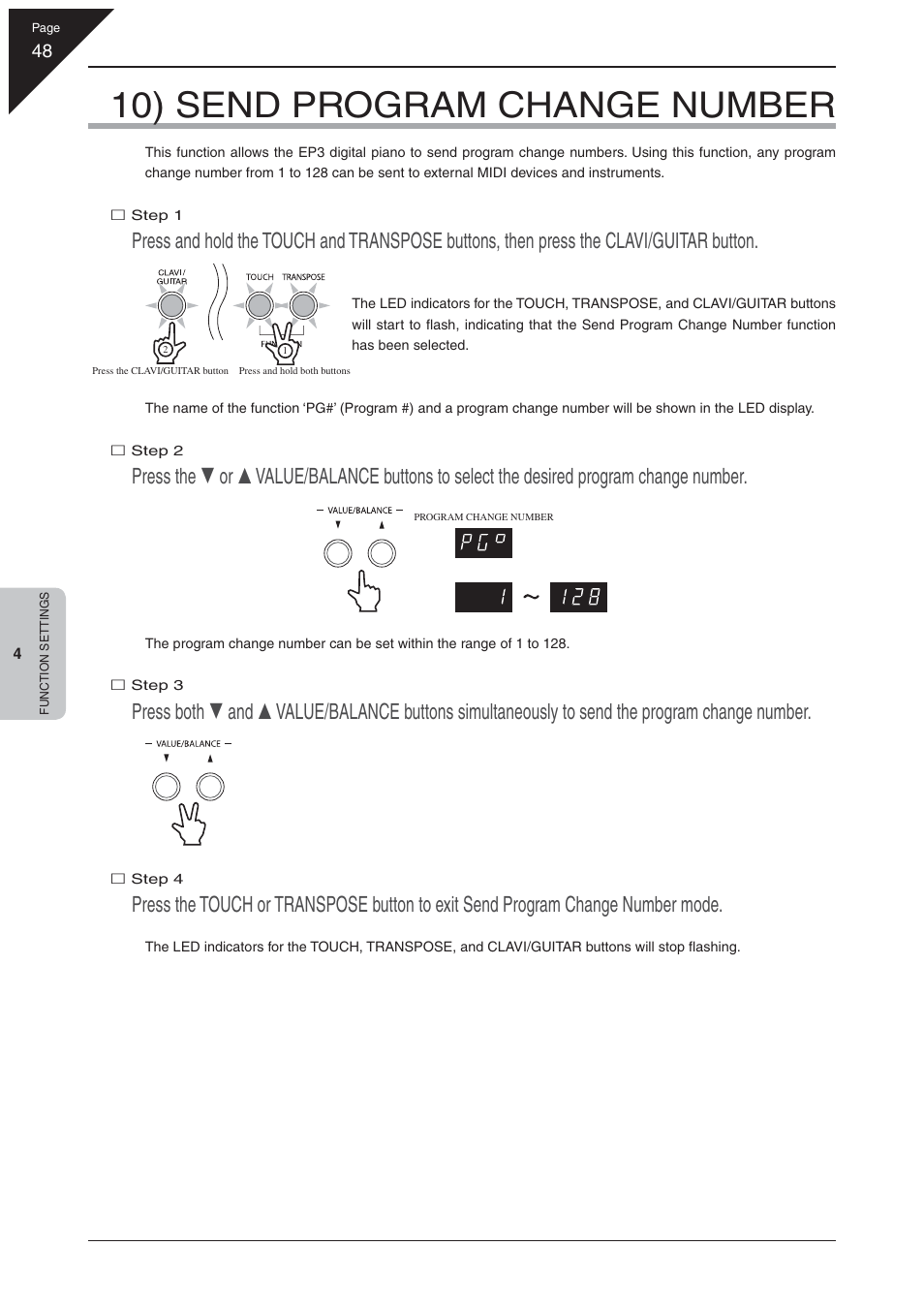 10) send program change number | Kawai EP3 User Manual | Page 48 / 66