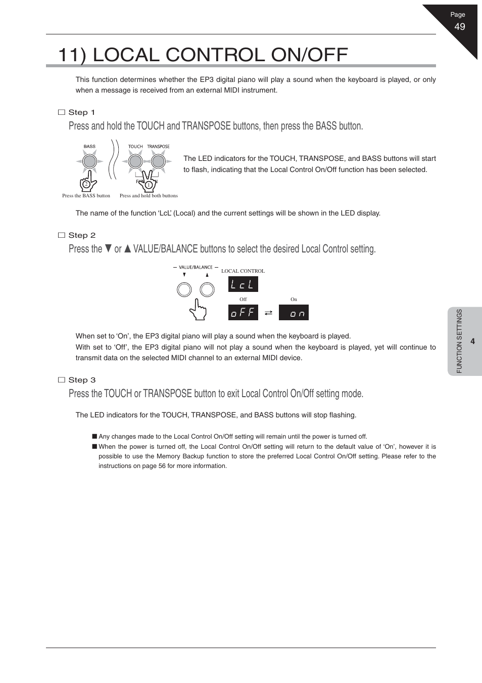 11) local control on/off | Kawai EP3 User Manual | Page 49 / 66