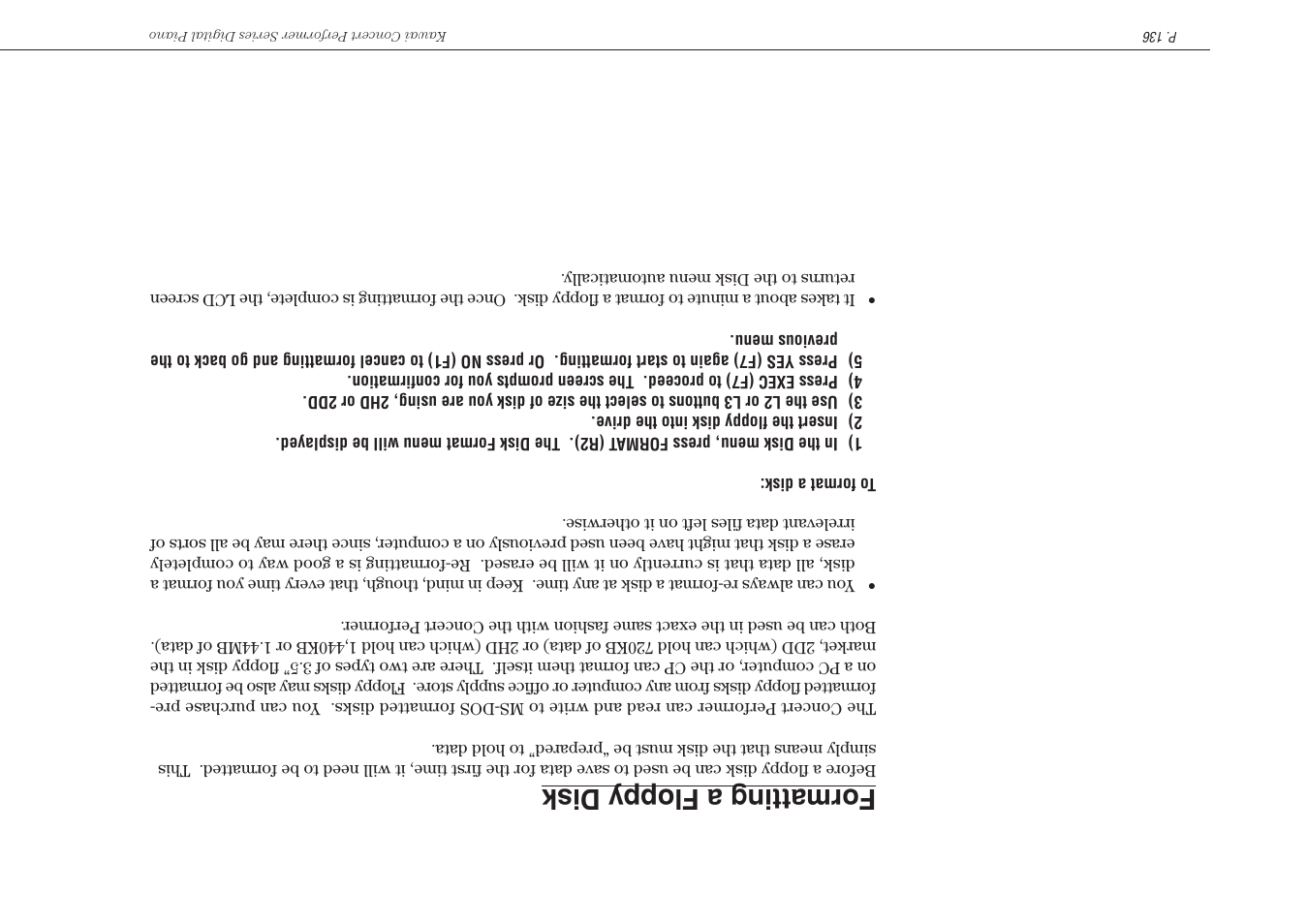 Formatting a floppy disk | Kawai Concert Performer Series Digital Piano CP117 User Manual | Page 142 / 180