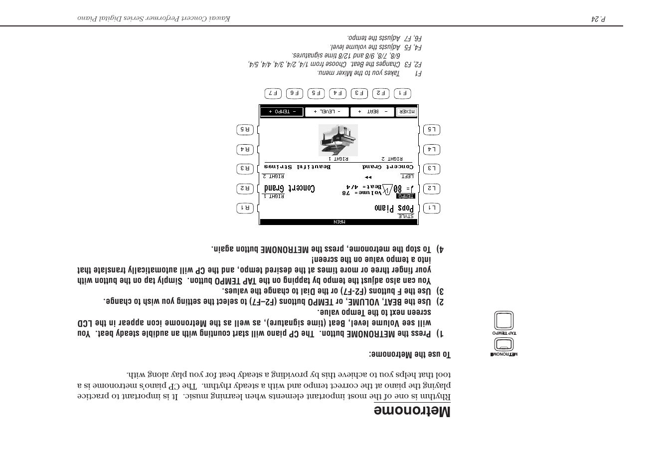 Metronome | Kawai Concert Performer Series Digital Piano CP117 User Manual | Page 30 / 180