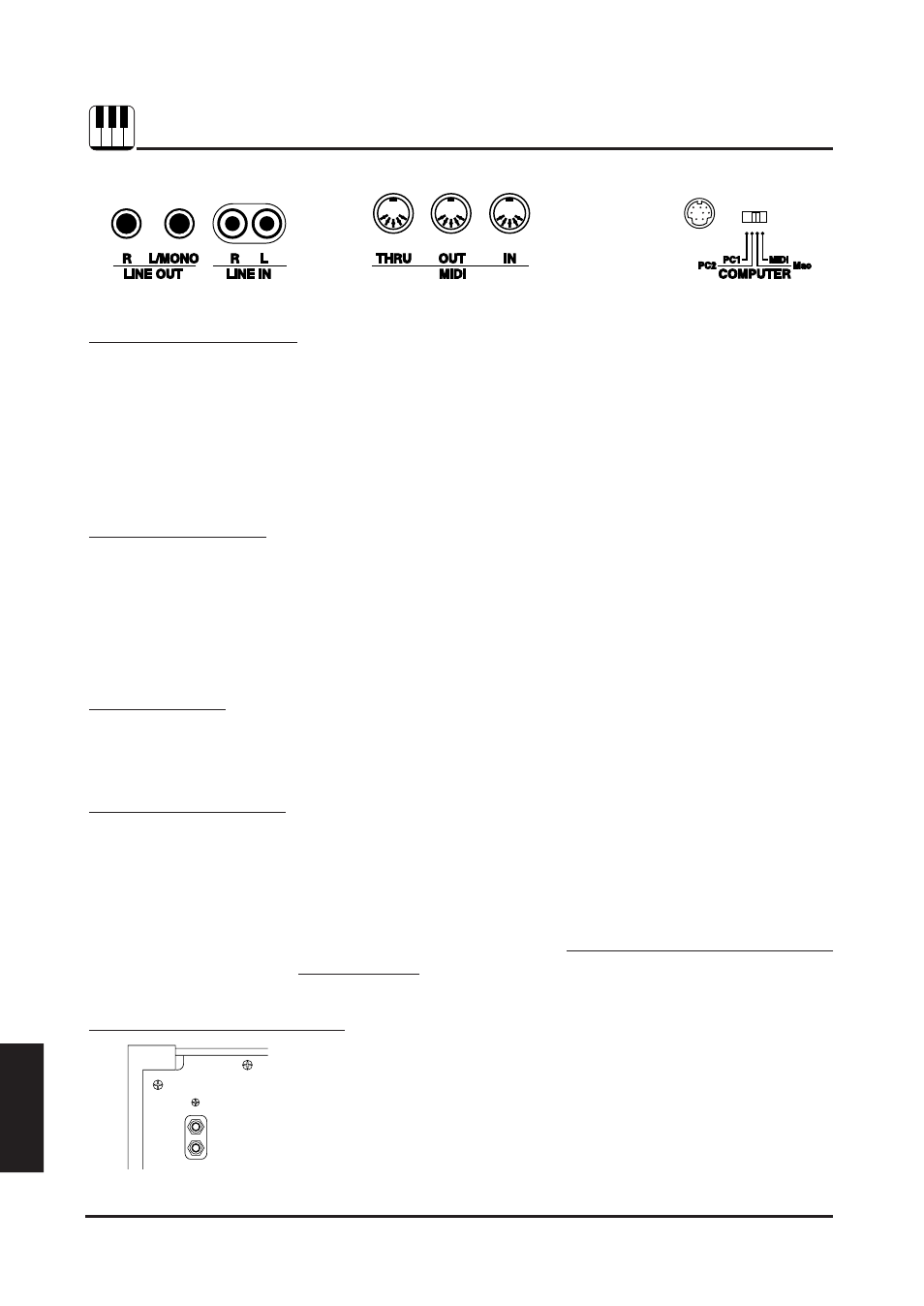 Acks, Line out j, Line in j | Midi j, Headphone j | Kawai CA1000 User Manual | Page 78 / 86