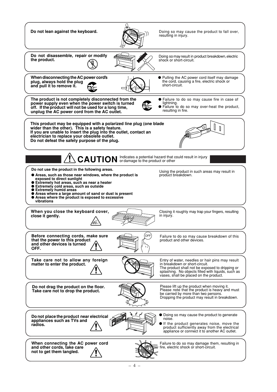 Caution | Kawai DP100 User Manual | Page 4 / 22